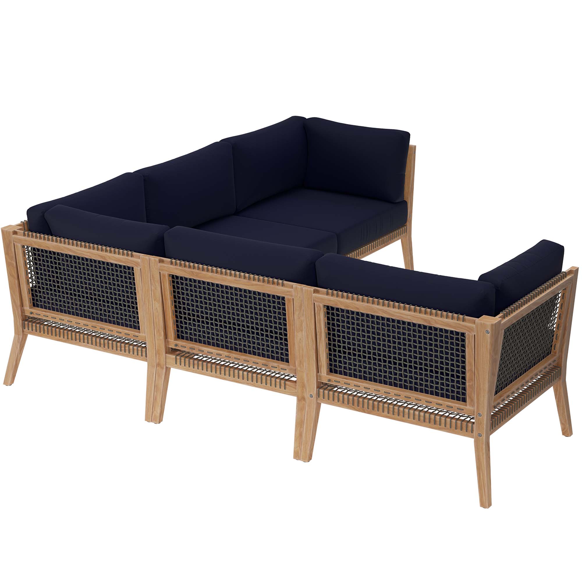Clearwater 5-Piece Outdoor Patio Teak Wood Sectional Sofa by Modway - Image 3
