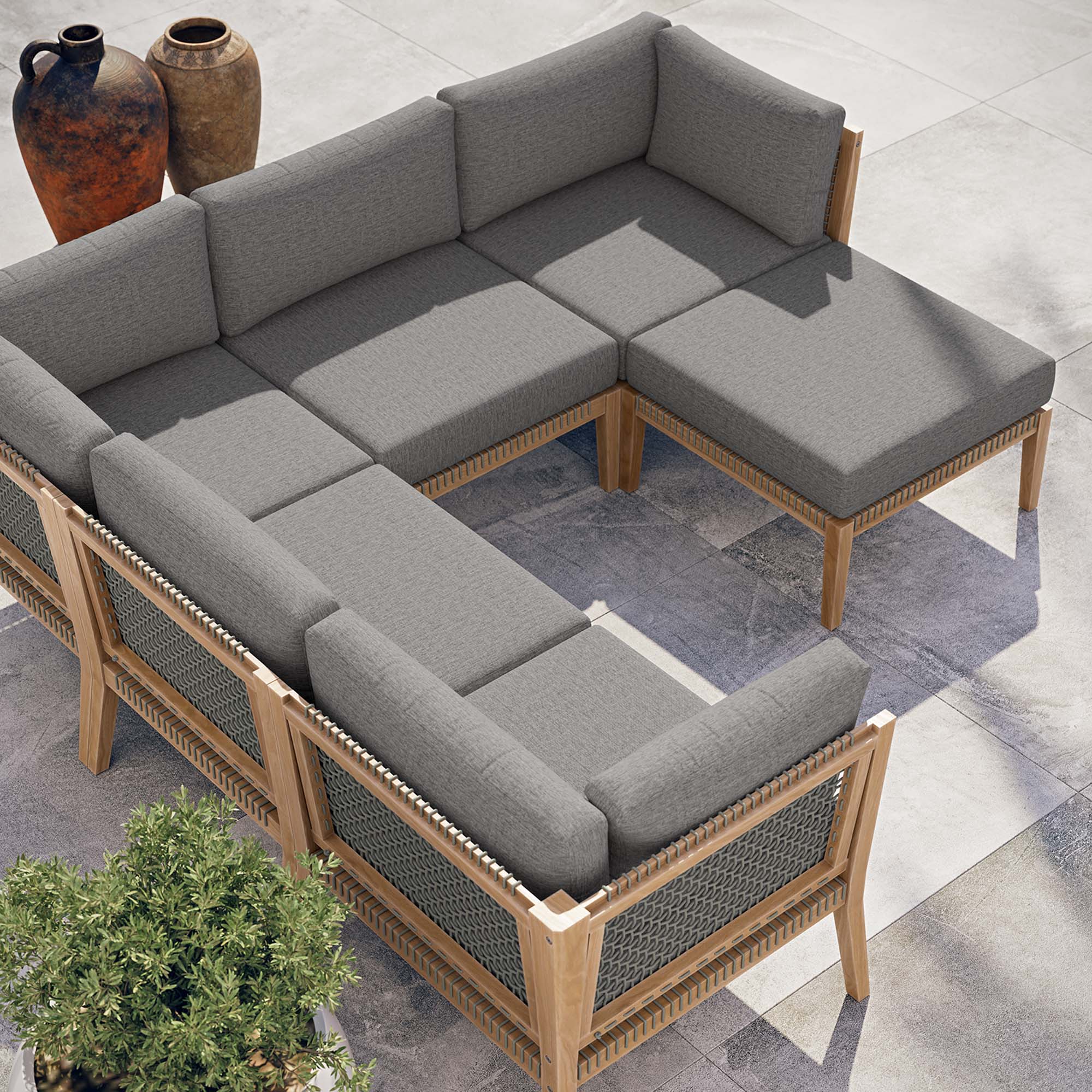 Clearwater 6-Piece Outdoor Patio Teak Wood Sectional Sofa by Modway - Image 14