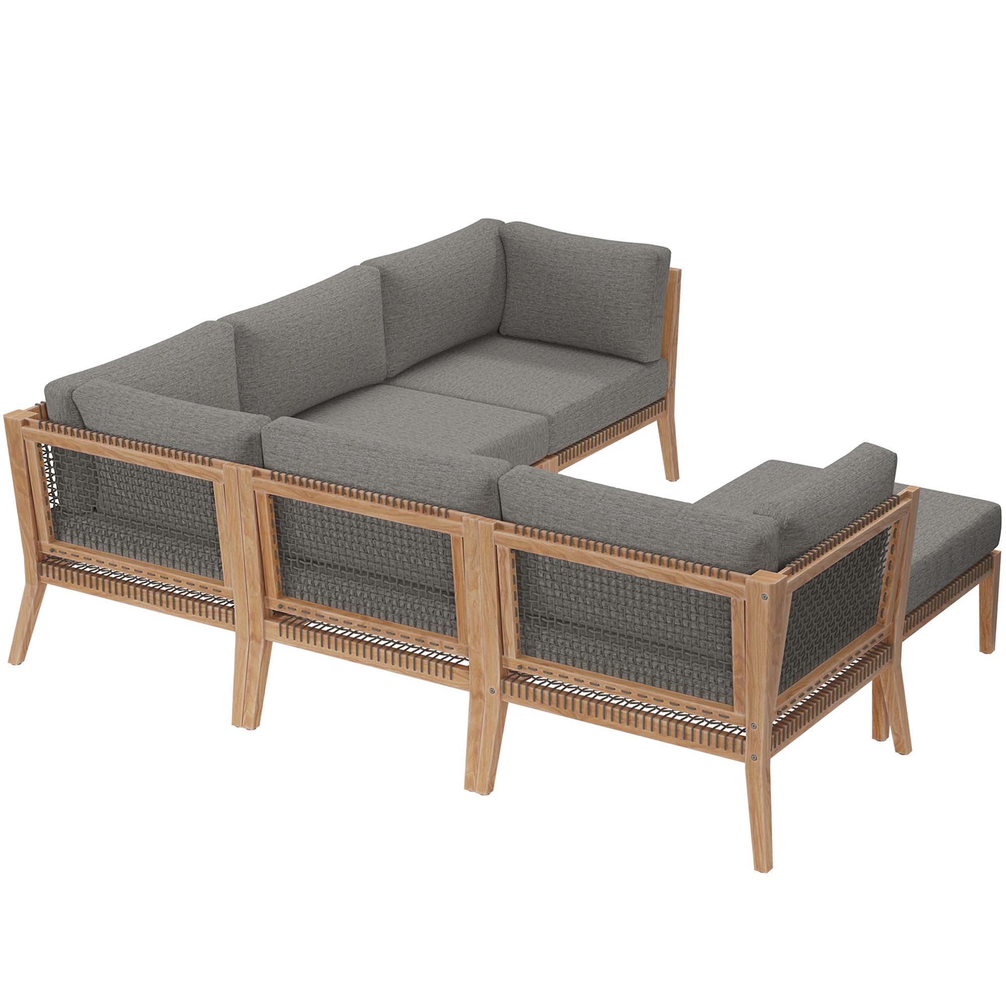 Clearwater 6-Piece Outdoor Patio Teak Wood Sectional Sofa by Modway - Image 3