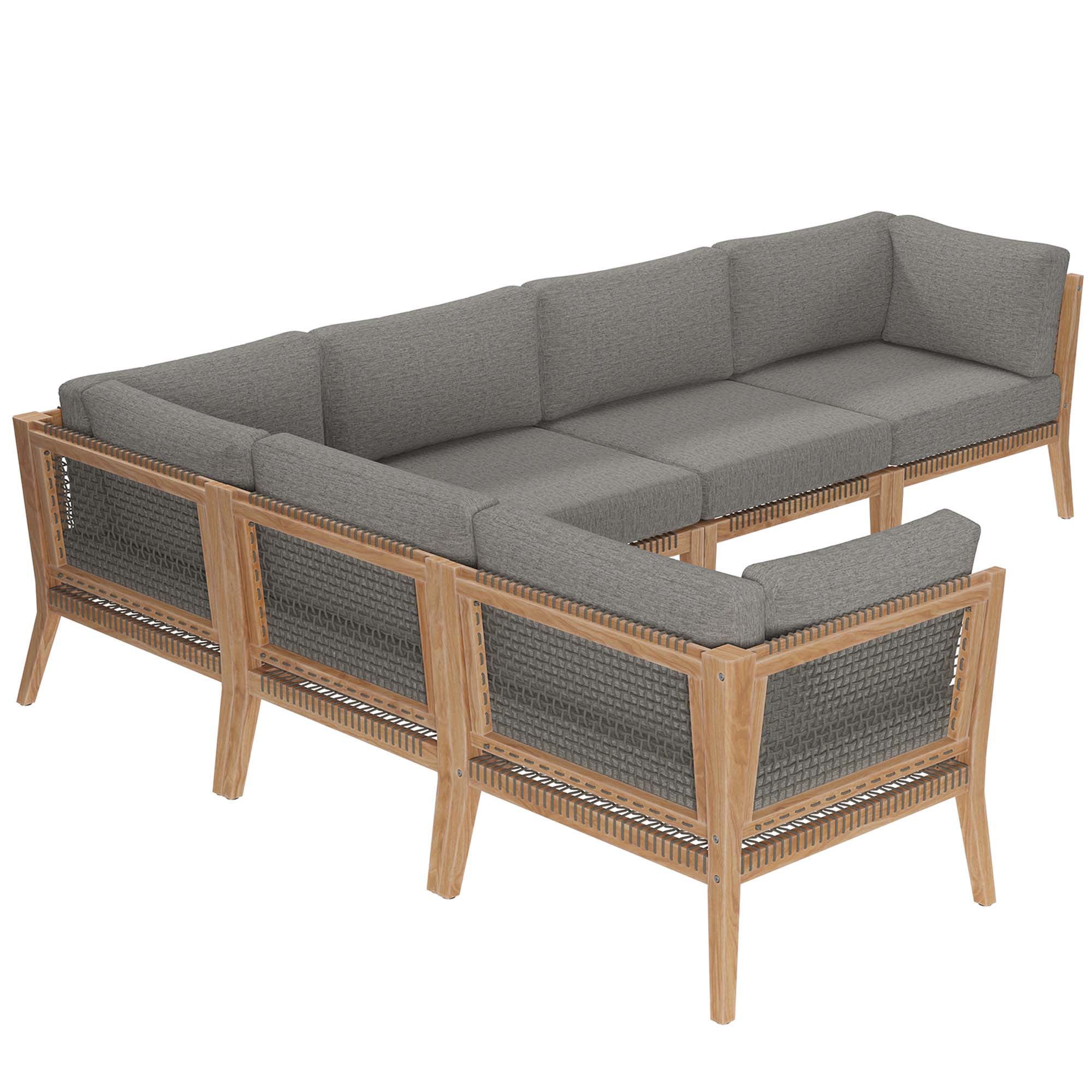 Clearwater 6-Piece Outdoor Patio Teak Wood Sectional Sofa by Modway - Image 3