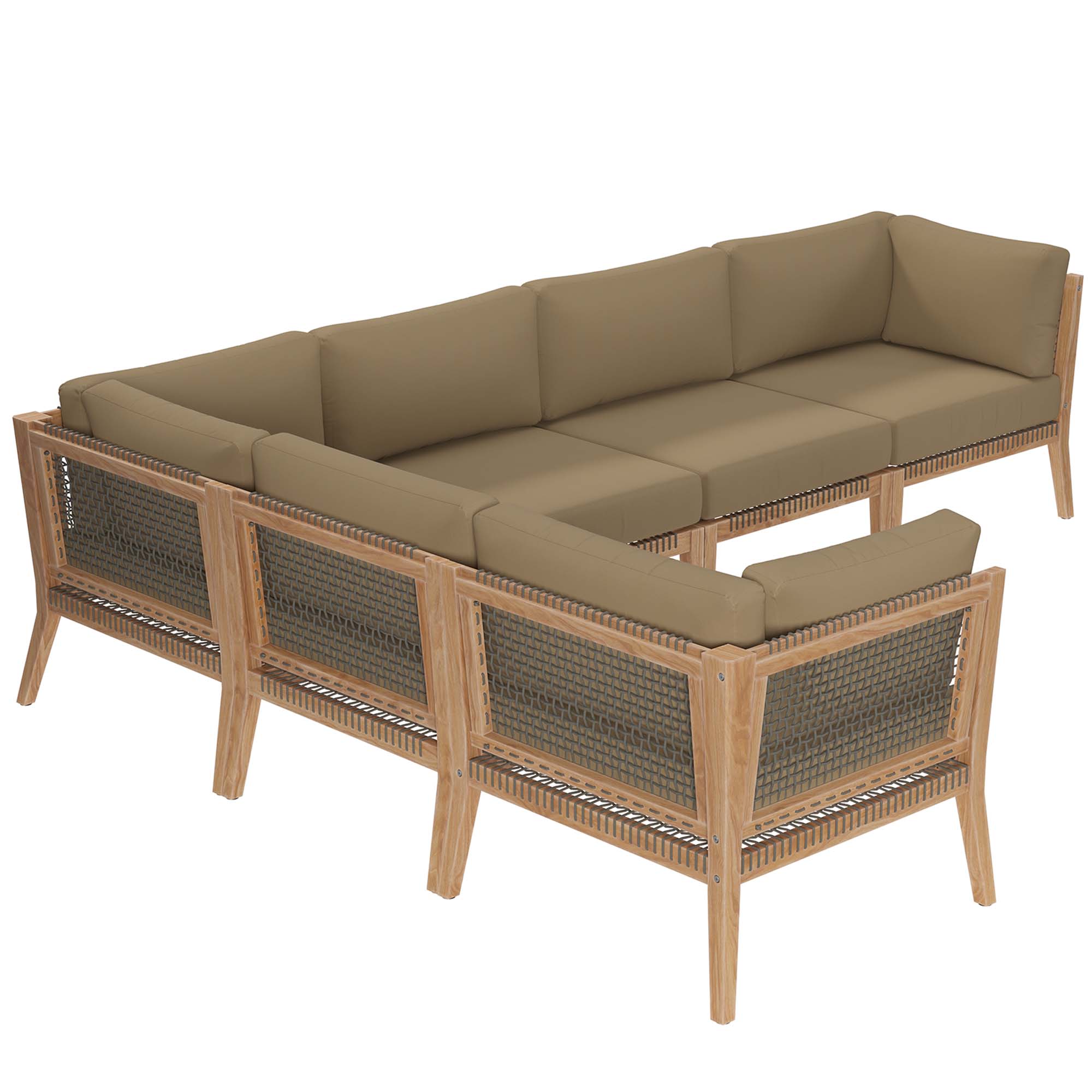 Clearwater 6-Piece Outdoor Patio Teak Wood Sectional Sofa by Modway - Image 3