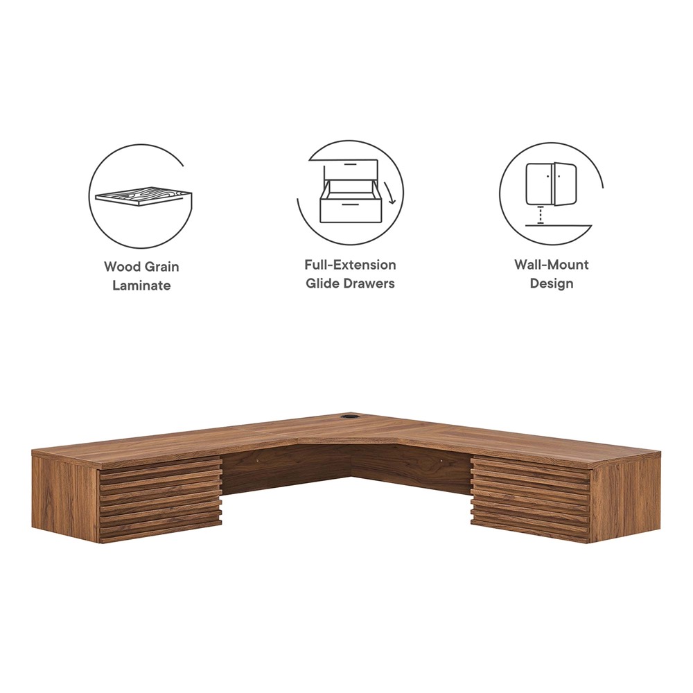 Render Wall Mount Corner Office Desk in Walnut by Modway - Image 2