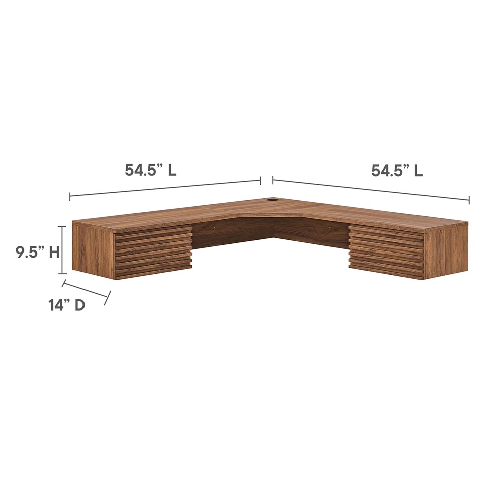 Render Wall Mount Corner Office Desk in Walnut by Modway - Image 3