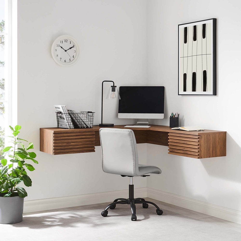 Render Wall Mount Corner Office Desk in Walnut by Modway - Image 8