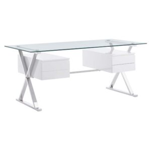 Sector 71" Glass Top Glass Office Desk by Modway in White by Modway