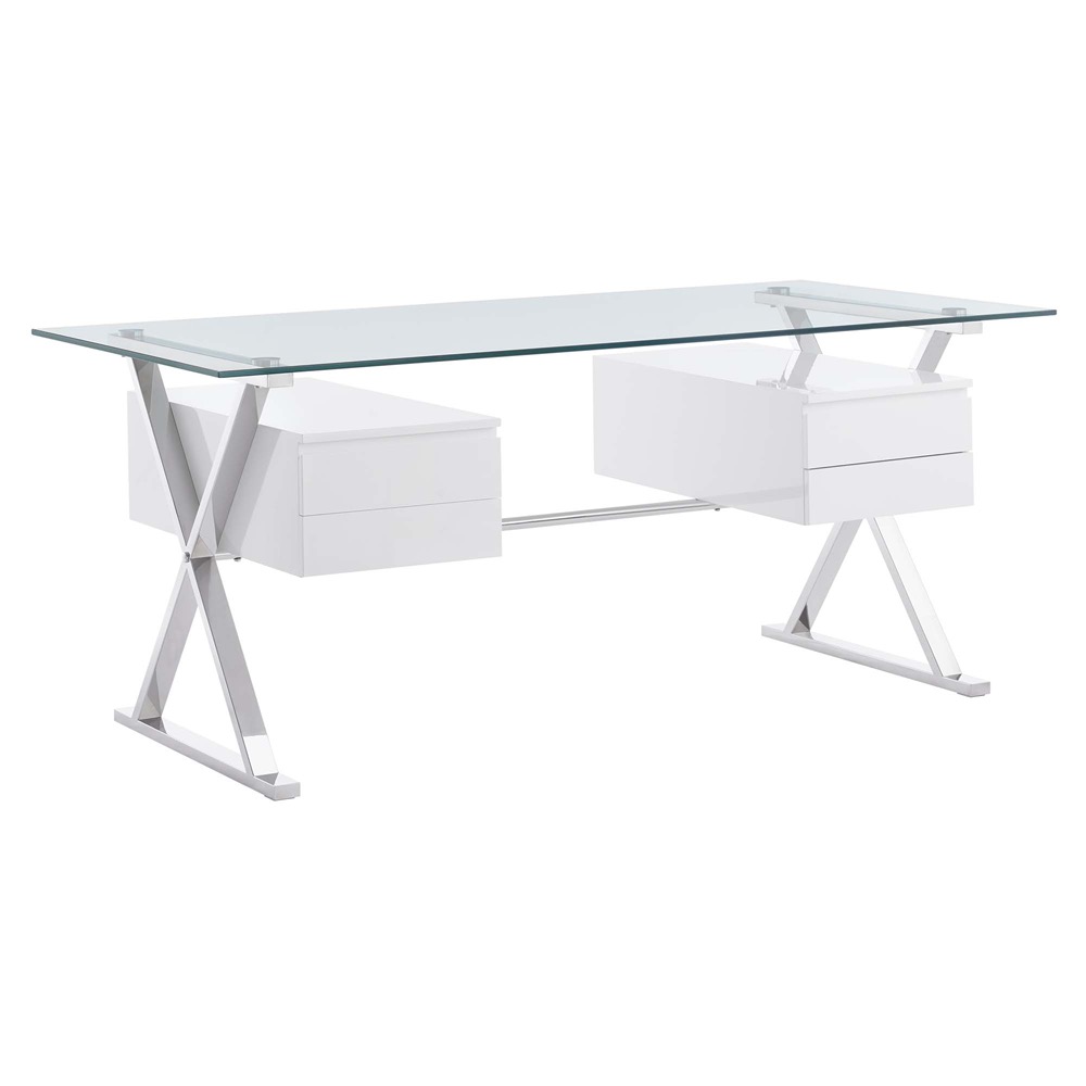 Sector 71" Glass Top Glass Office Desk by Modway in White by Modway