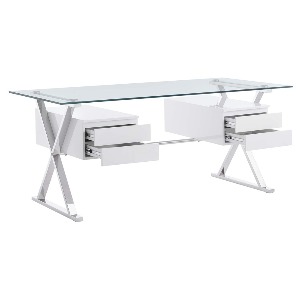 Sector 71" Glass Top Glass Office Desk by Modway in White by Modway - Image 3