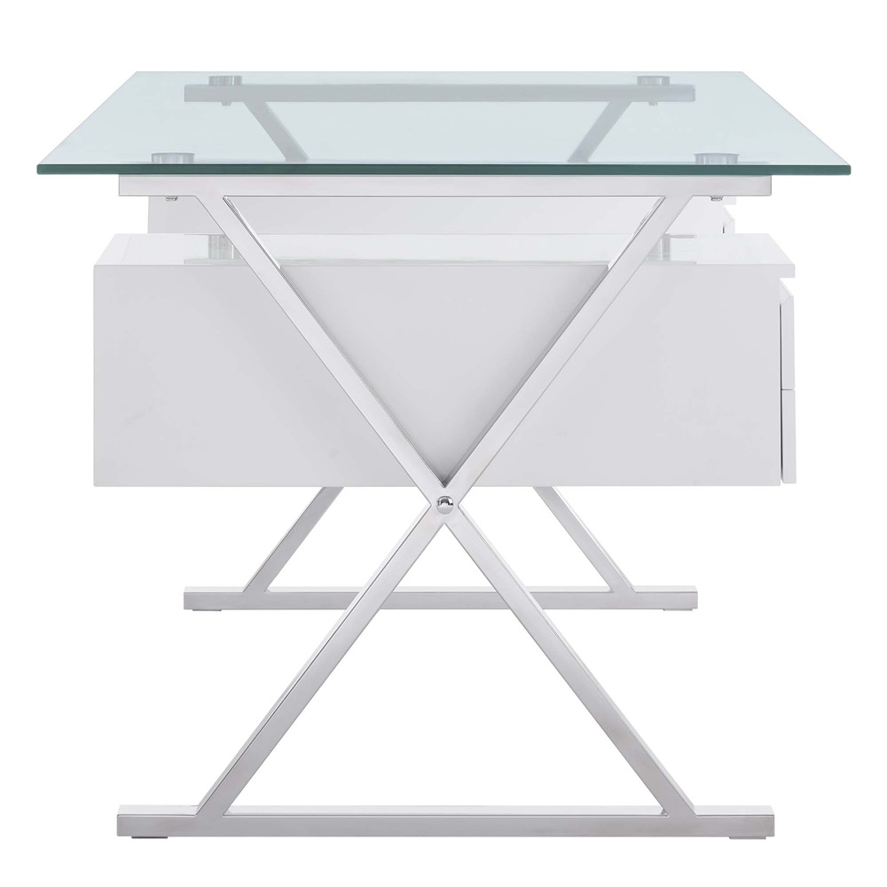 Sector 71" Glass Top Glass Office Desk by Modway in White by Modway - Image 4