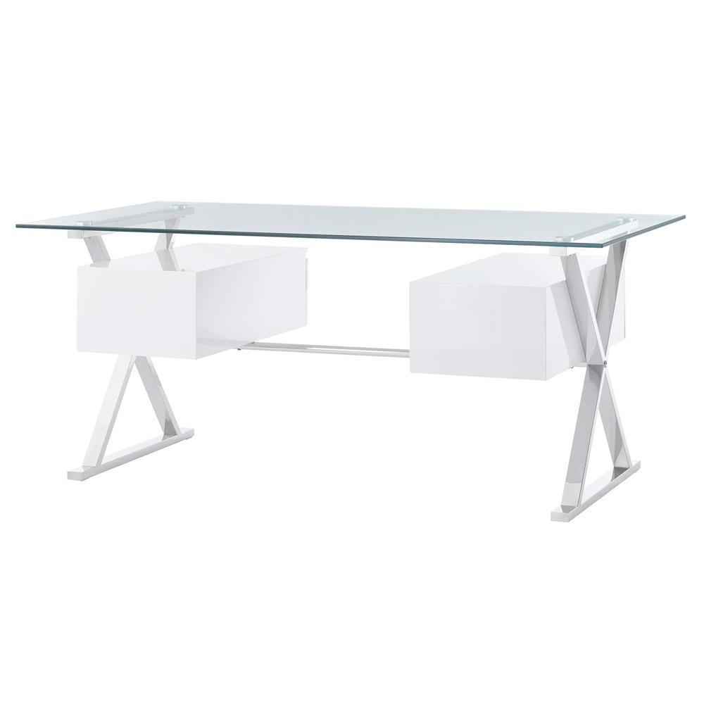 Sector 71" Glass Top Glass Office Desk by Modway in White by Modway - Image 5