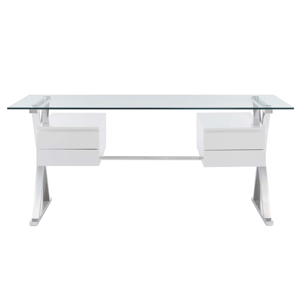 Sector 71" Glass Top Glass Office Desk by Modway in White by Modway - Image 6