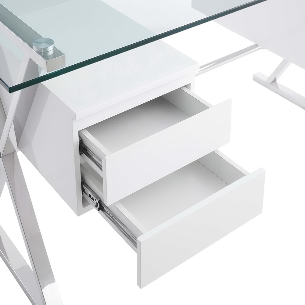 Sector 71" Glass Top Glass Office Desk by Modway in White by Modway - Image 7
