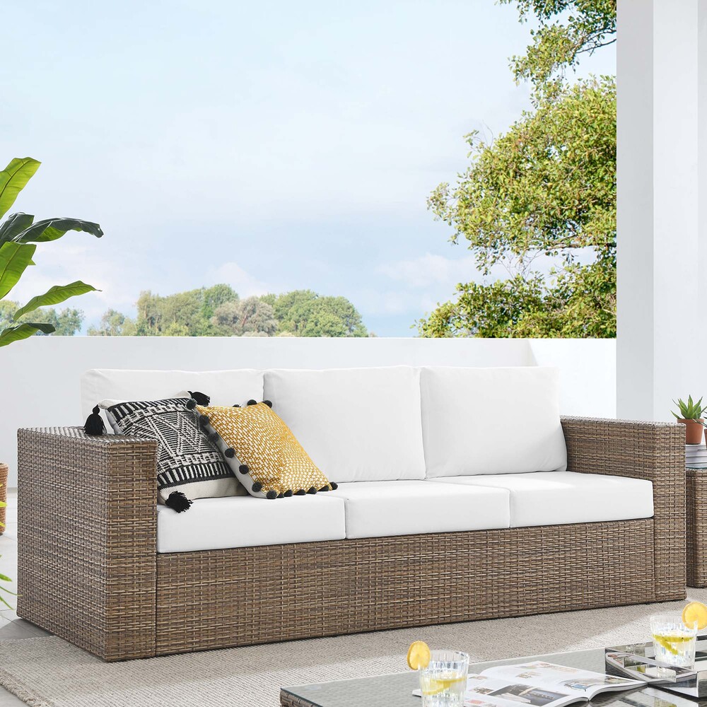 Convene Outdoor Patio Sofa in Cappuccino White by Modway - Image 8