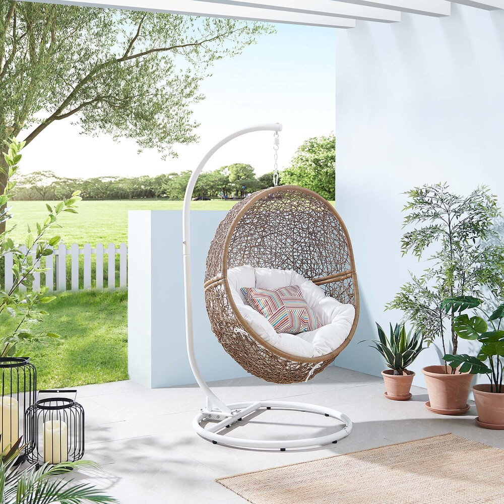 Encase Outdoor Patio Rattan Swing Chair in Cappuccino White by Modway - Image 9