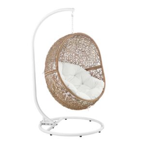 Encase Outdoor Patio Rattan Swing Chair in Cappuccino White by Modway
