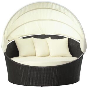 Siesta Canopy Outdoor Patio Daybed in Espresso White by Modway