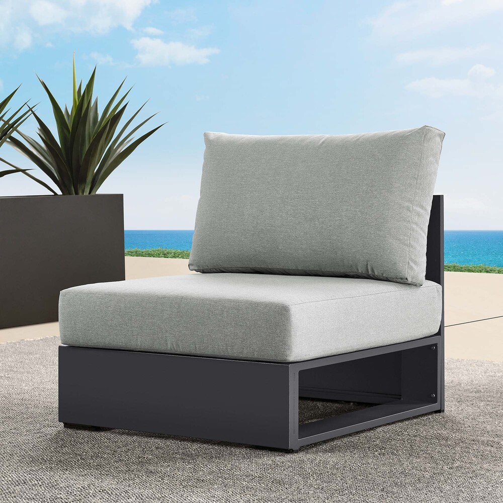 Tahoe Outdoor Patio Powder-Coated Aluminum Modular Armless Chair in Gray Gray by Modway - Image 8