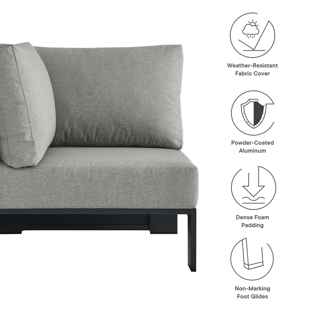 Tahoe Outdoor Patio Powder-Coated Aluminum Modular Corner Chair in Gray Gray by Modway - Image 2