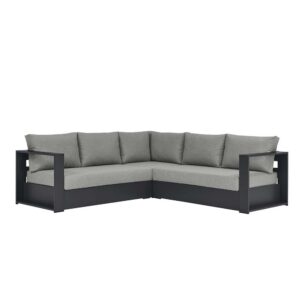 Tahoe 3-Piece Outdoor Patio Powder-Coated Aluminum Sectional Sofa Set in Gray Gray by Modway