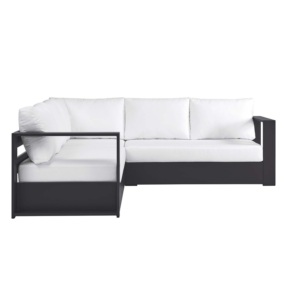 Tahoe 3-Piece Outdoor Patio Powder-Coated Aluminum Sectional Sofa Set in Gray White by Modway - Image 6