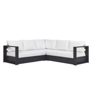 Tahoe 3-Piece Outdoor Patio Powder-Coated Aluminum Sectional Sofa Set in Gray White by Modway