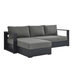 Tahoe 2-Piece Outdoor Patio Powder-Coated Aluminum Left-Facing Chaise Sectional Sofa Set in Gray Charcoal by Modway
