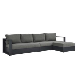 Tahoe 3-Piece Outdoor Patio Powder-Coated Aluminum Right-Facing Chaise Sectional Sofa Set in Gray Charcoal by Modway