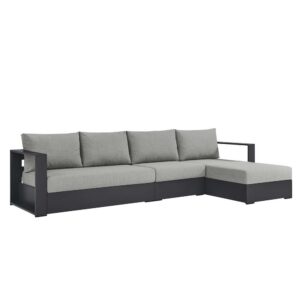 Tahoe 3-Piece Outdoor Patio Powder-Coated Aluminum Right-Facing Chaise Sectional Sofa Set in Gray Gray by Modway