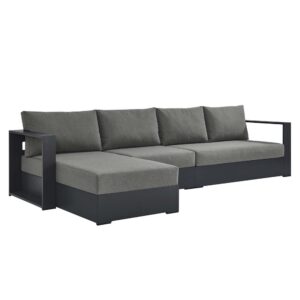 Tahoe 3-Piece Outdoor Patio Powder-Coated Aluminum Left-Facing Chaise Sectional Sofa Set in Gray Charcoal by Modway