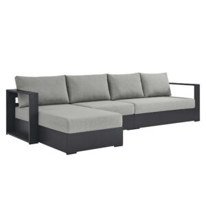 Tahoe 3-Piece Outdoor Patio Powder-Coated Aluminum Left-Facing Chaise Sectional Sofa Set in Gray Gray by Modway