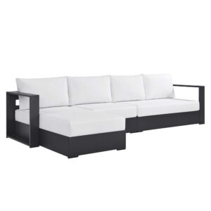 Tahoe 3-Piece Outdoor Patio Powder-Coated Aluminum Left-Facing Chaise Sectional Sofa Set in Gray White by Modway
