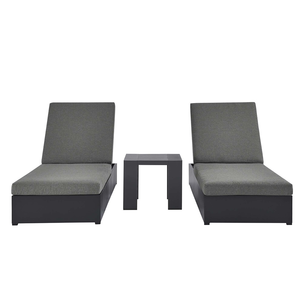 Tahoe 3-Piece Outdoor Patio Powder-Coated Aluminum Chaise Lounge Set in Gray Charcoal by Modway
