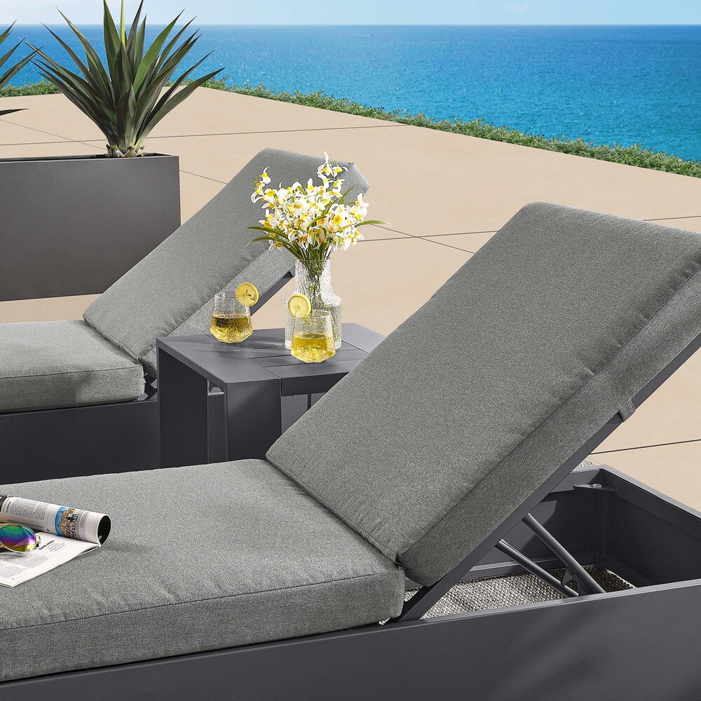 Tahoe 3-Piece Outdoor Patio Powder-Coated Aluminum Chaise Lounge Set in Gray Charcoal by Modway - Image 7