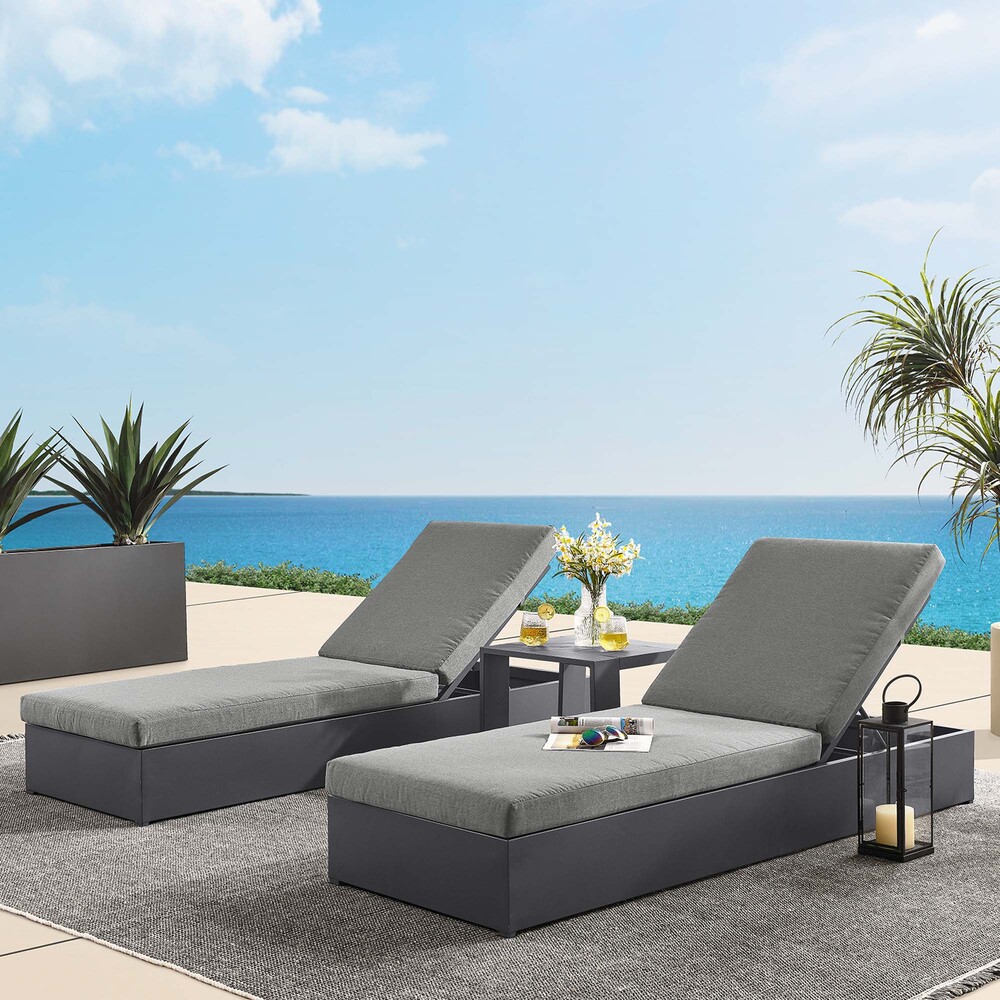 Tahoe 3-Piece Outdoor Patio Powder-Coated Aluminum Chaise Lounge Set in Gray Charcoal by Modway - Image 6