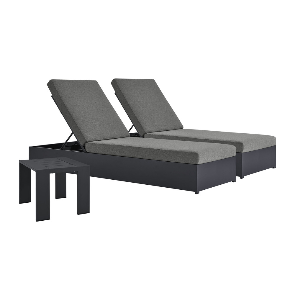 Tahoe 3-Piece Outdoor Patio Powder-Coated Aluminum Chaise Lounge Set in Gray Charcoal by Modway - Image 5