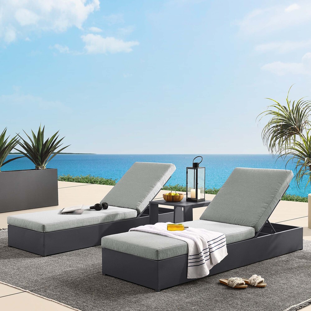 Tahoe 3-Piece Outdoor Patio Powder-Coated Aluminum Chaise Lounge Set in Gray Gray by Modway - Image 6