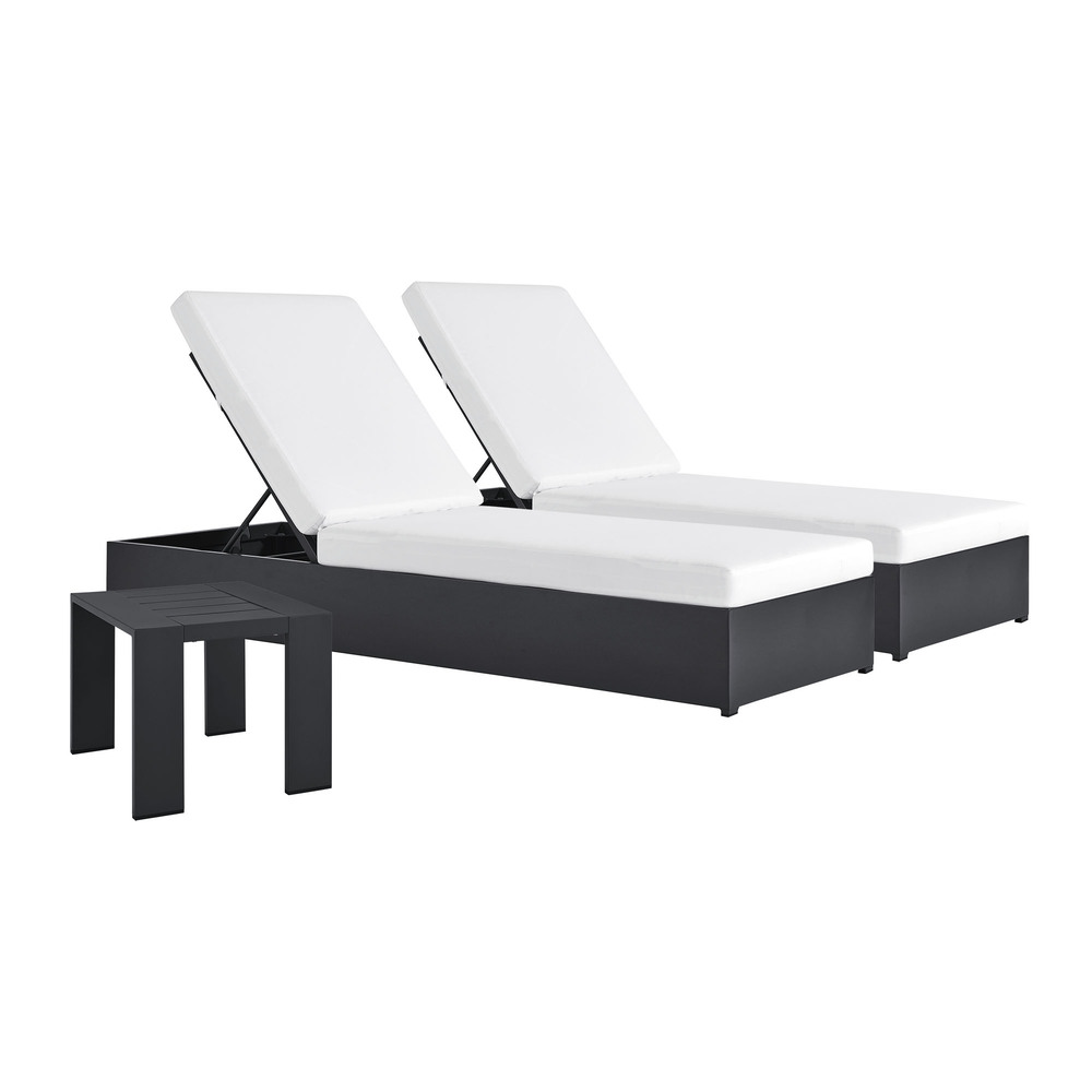 Tahoe 3-Piece Outdoor Patio Powder-Coated Aluminum Chaise Lounge Set in Gray White by Modway - Image 5