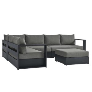 Tahoe 5-Piece Outdoor Patio Powder-Coated Aluminum Sectional Sofa Set in Gray Charcoal by Modway