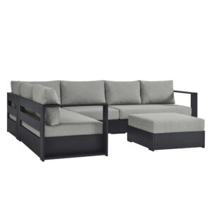 Tahoe 5-Piece Outdoor Patio Powder-Coated Aluminum Sectional Sofa Set in Gray Gray by Modway