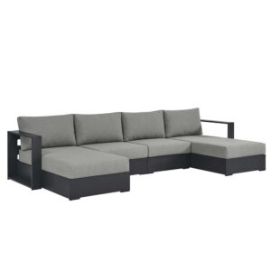 Tahoe 4-Piece Outdoor Patio Powder-Coated Aluminum Sectional Sofa Set in Gray Gray by Modway