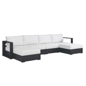 Tahoe 4-Piece Outdoor Patio Powder-Coated Aluminum Sectional Sofa Set in Gray White by Modway