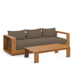 Tahoe 2-Piece Outdoor Patio Acacia Wood Sofa and Coffee Table Set in Natural Cocoa by Modway