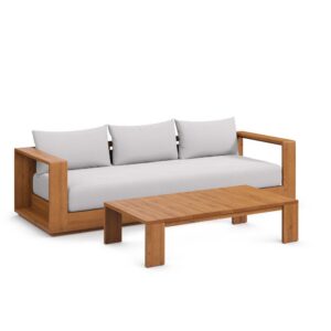 Tahoe 2-Piece Outdoor Patio Acacia Wood Sofa and Coffee Table Set in Natural Light Gray by Modway