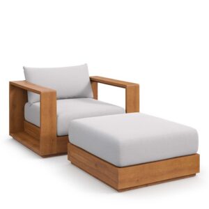 Tahoe 2-Piece Outdoor Patio Acacia Wood Armchair and Ottoman Set in Natural Light Gray by Modway