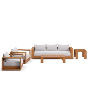 Tahoe 5-Piece Outdoor Patio Acacia Wood Furniture Set in Natural Light Gray by Modway