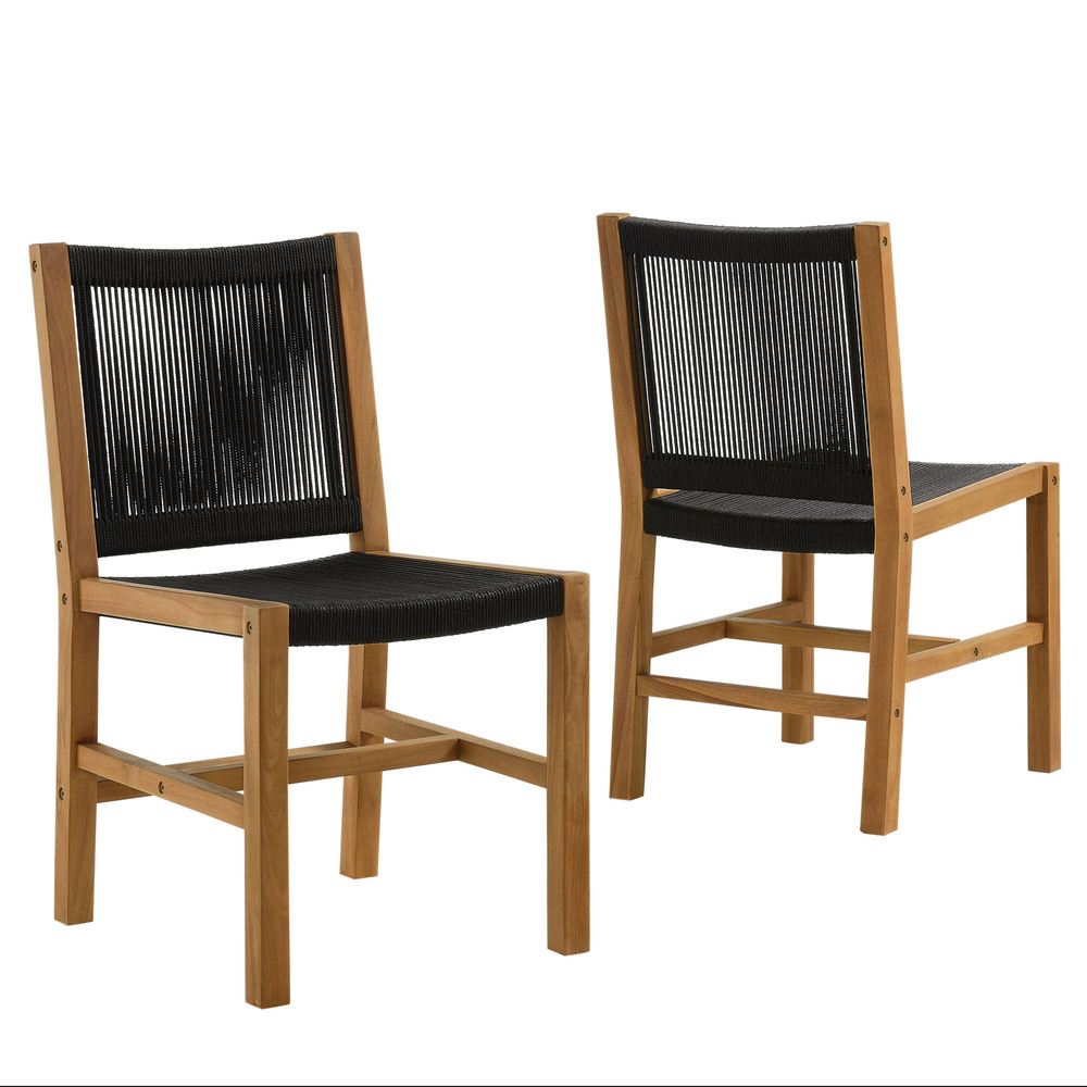 Vienna Outdoor Patio Teak and Rope Armless Dining Chairs Set of 2 in Natural Black by Modway