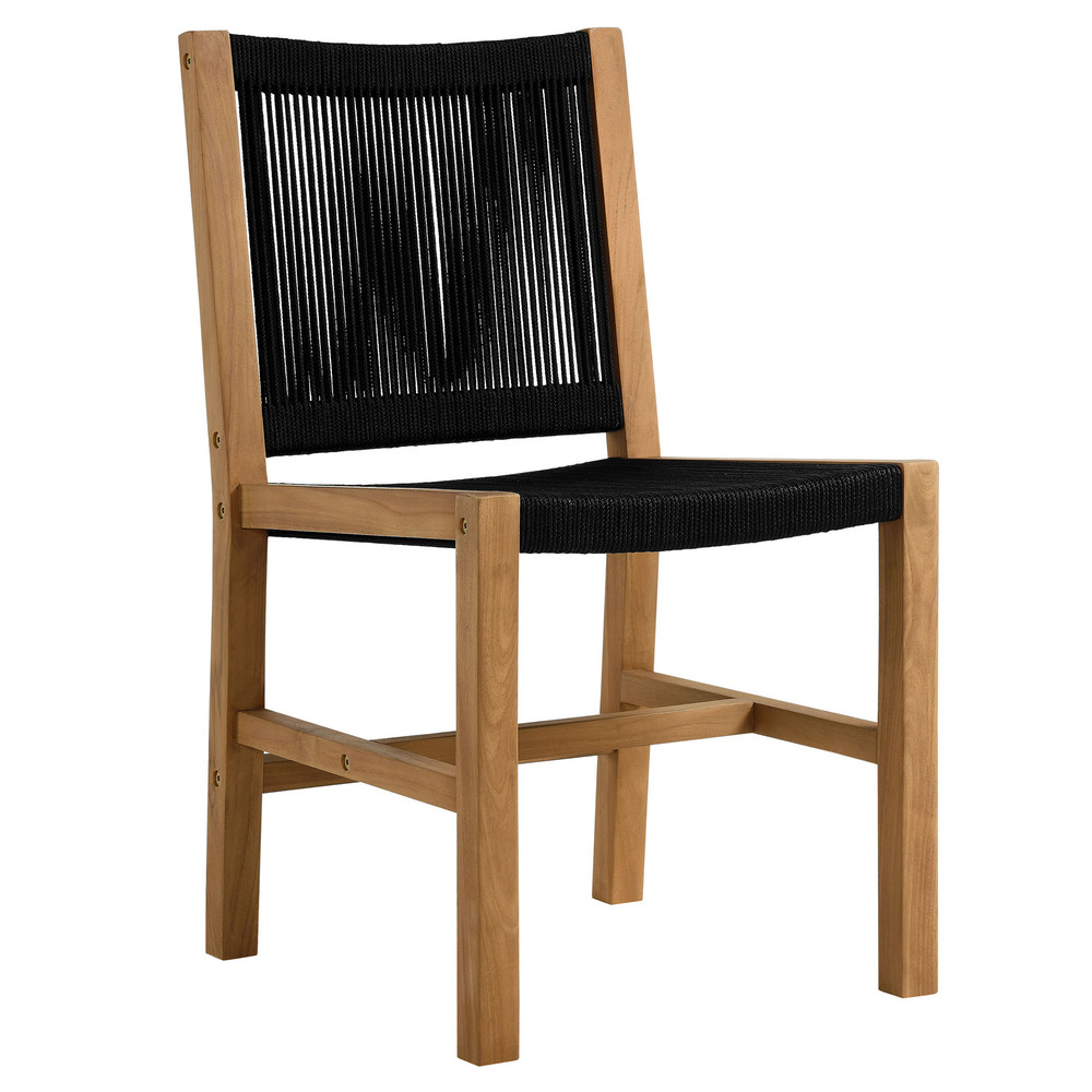 Vienna Outdoor Patio Teak and Rope Armless Dining Chairs Set of 2 in Natural Black by Modway - Image 4