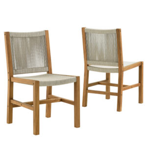 Vienna Outdoor Patio Teak and Rope Armless Dining Chairs Set of 2 in Natural Natural by Modway