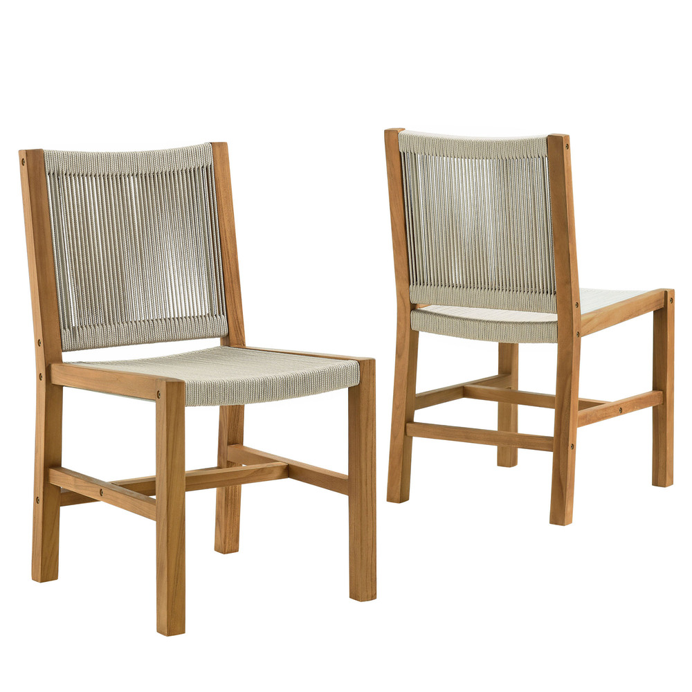 Vienna Outdoor Patio Teak and Rope Armless Dining Chairs Set of 2 in Natural Natural by Modway