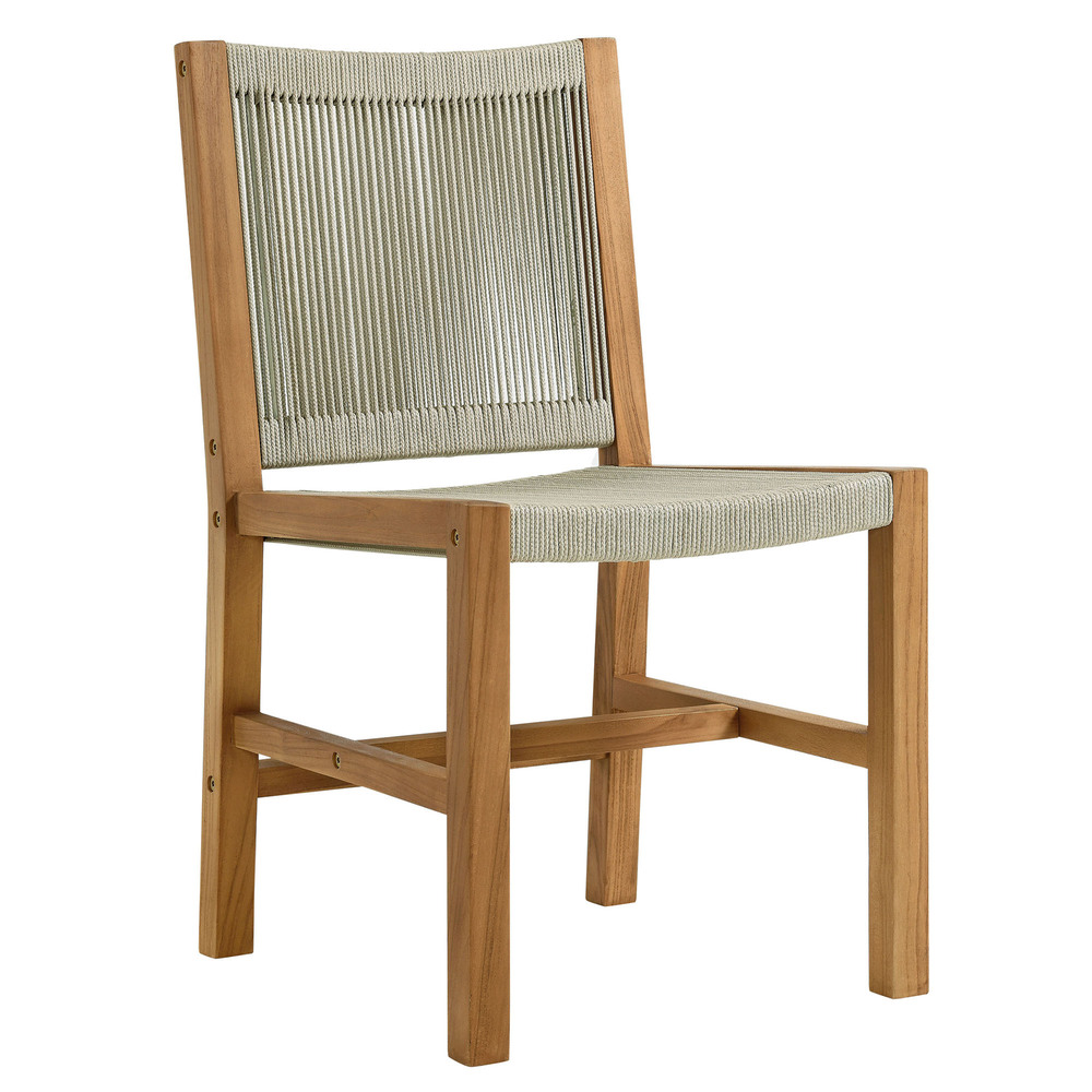 Vienna Outdoor Patio Teak and Rope Armless Dining Chairs Set of 2 in Natural Natural by Modway - Image 4