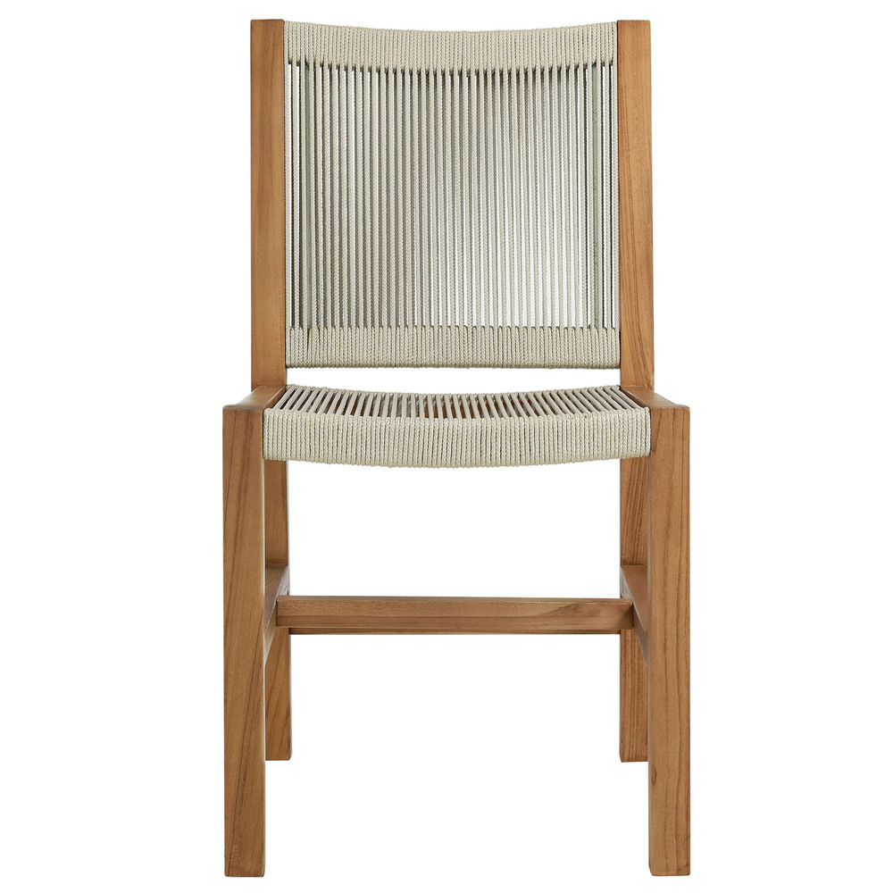 Vienna Outdoor Patio Teak and Rope Armless Dining Chairs Set of 2 in Natural Natural by Modway - Image 7